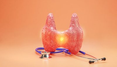 Model of an inflamed thyroid with a stethoscope