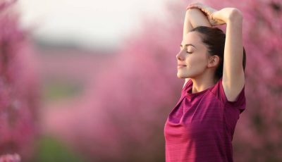 A thyroid RFA patient stretches blissfully after a run.